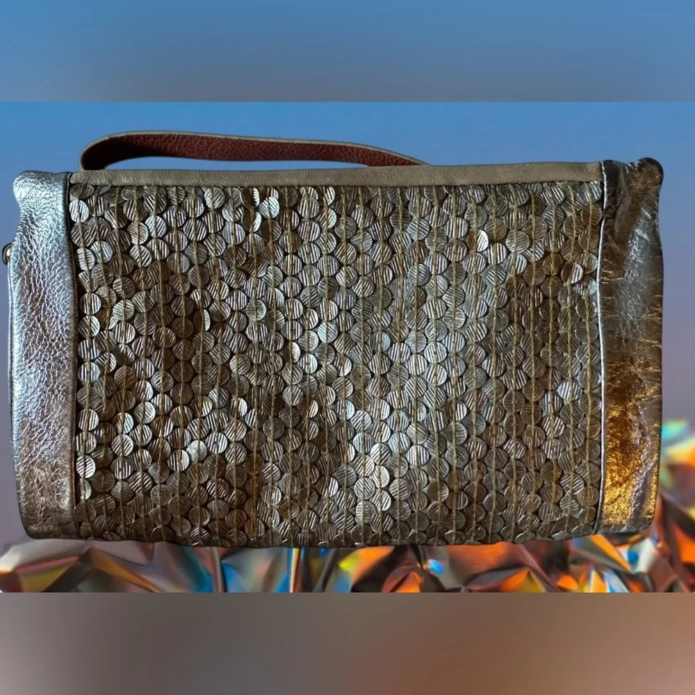 Hoss Intropia Metallic Sequined Wristlet Clutch